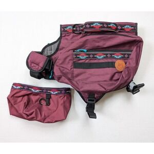 Wilder Dog Backpack LARGE Saddle Bag Harness w/ Water Bowl Burgundy Southwestern